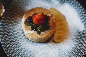 Pancakes with banana slices 